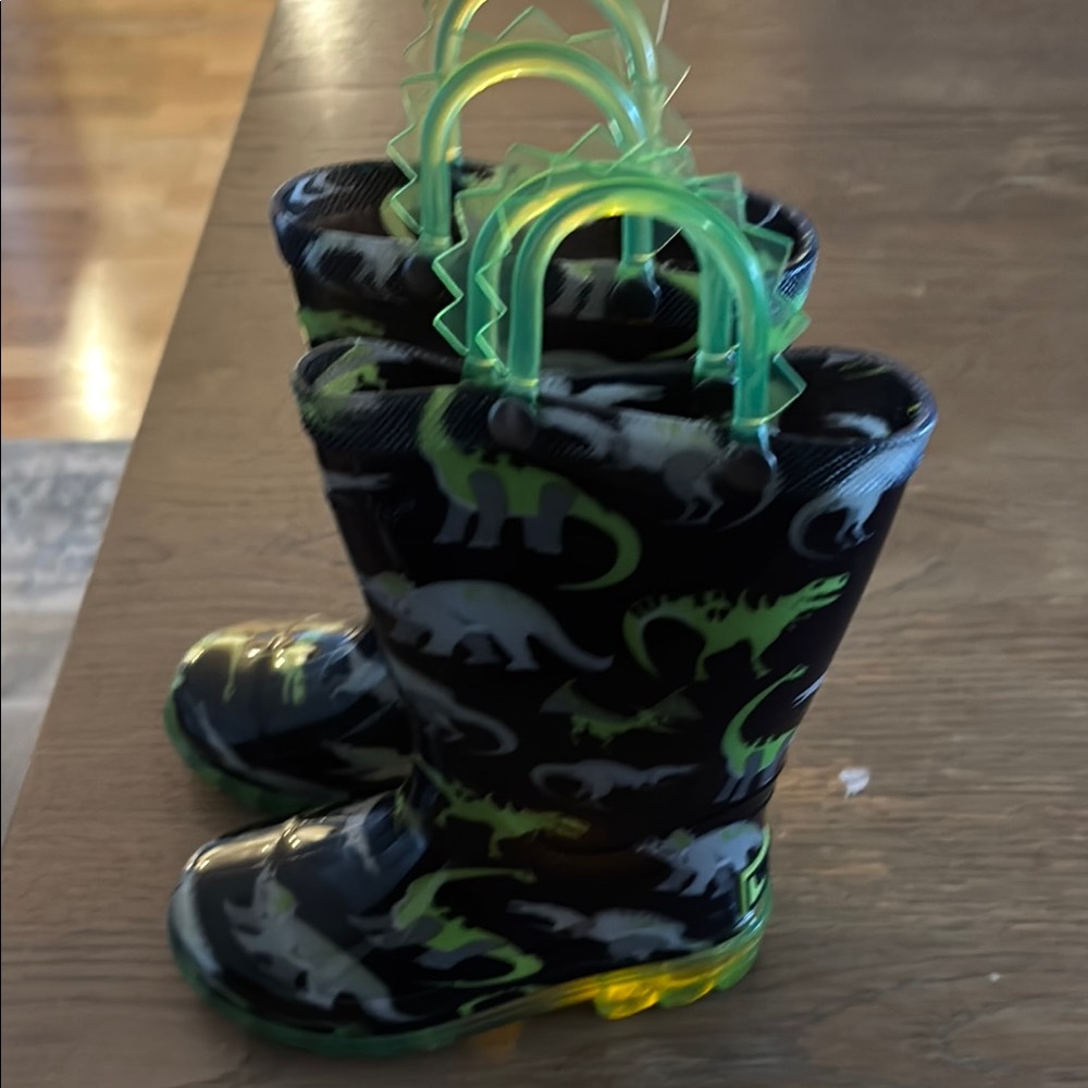 Kids Dinosaur Rain Boots with Green Handles